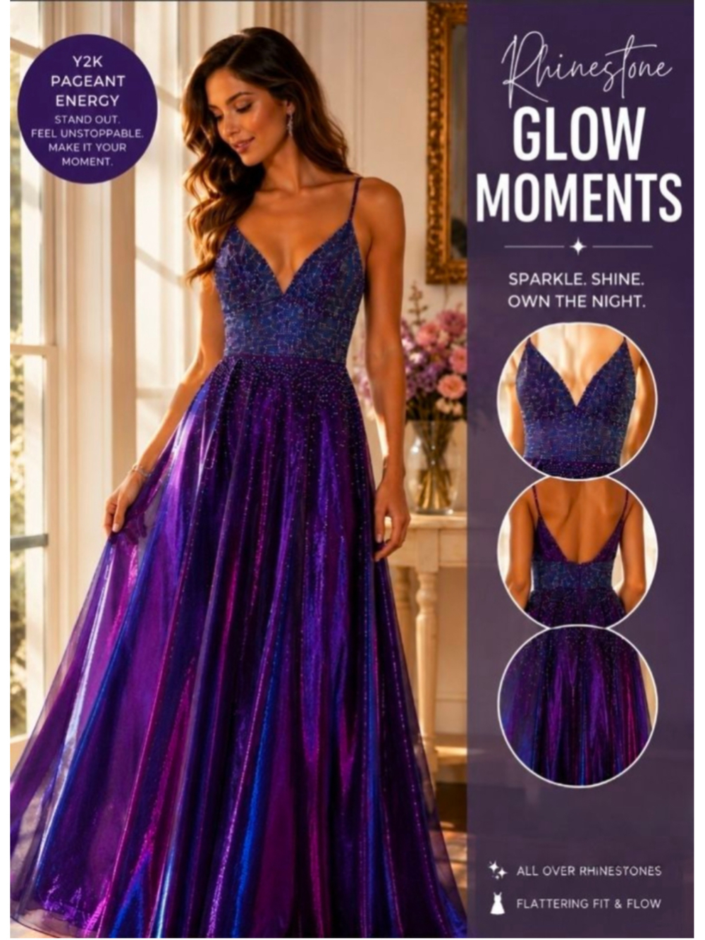 Envious Couture Purple Rhinestone Prom Dress Size 4 Y2K Fairy Formal Gown